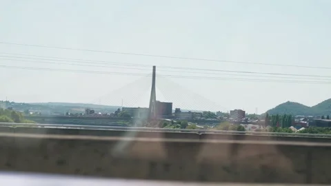 Cable Stayed Bridge and Fast Car Passing Slow Motion Vidéo 346216820
