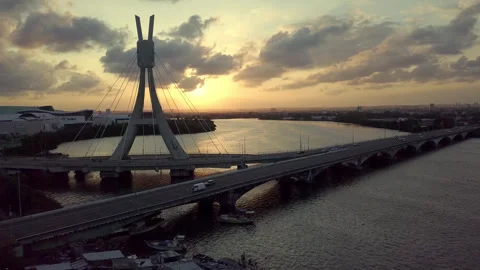 Cable-Stayed Bridge and Sunset Over Recife, Brazil Stock Footage 303185707