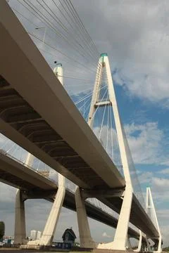 Cable-stayed bridge Big Obukhov bridge over the river Neva in St. Petersbu... Stock Photos