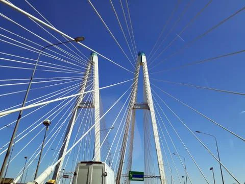 Cable-stayed bridge on the blue sky background Stock Photos