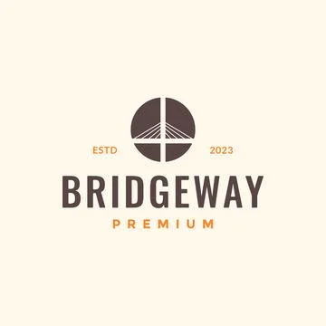 Cable stayed bridge building construction simple hipster logo design vector.. Stock Illustration