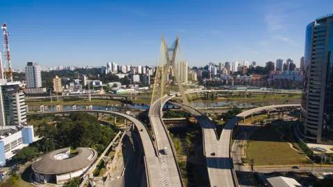 Cable-stayed bridge. Cable-stayed bridge in Sao Paulo Brazil Stock Photos