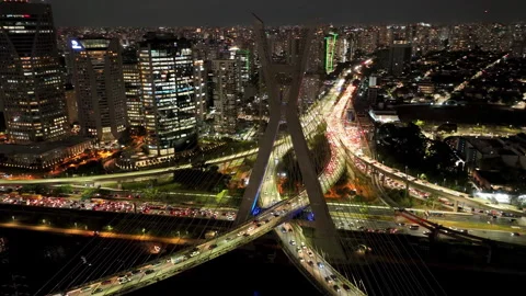 Cable Stayed Bridge At City Night In Sao... | Stock Video | Pond5