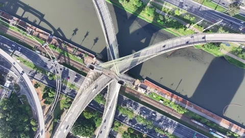 Cable Stayed Bridge At Cityscape In Sao Paulo Brazil. Stock Footage 317353321