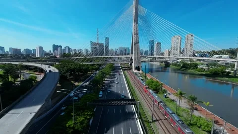 Cable Stayed Bridge At Cityscape In Sao Paulo Brazil. Stock Footage 317354699