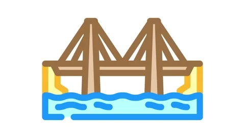 Cable-stayed bridge color icon animation Stock Footage 327263641