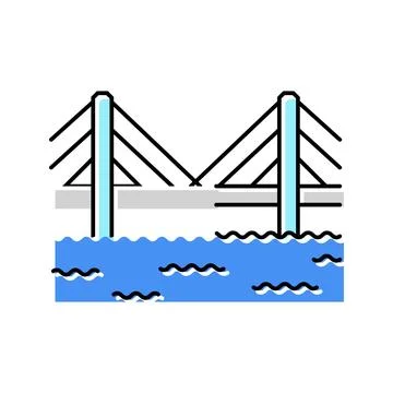 Cable stayed bridge color icon vector illustration 스톡 일러스트