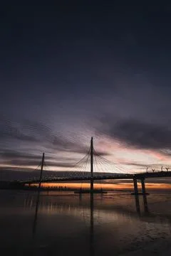 Cable-stayed bridge in the evening at sunset Stock Photos