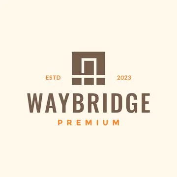 Cable stayed bridge gate construction simple vintage hipster style logo des.. 스톡 일러스트