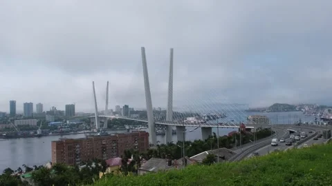 Cable-stayed bridge Golden Bridge in Vladivostok, Russia Video stock 241940427