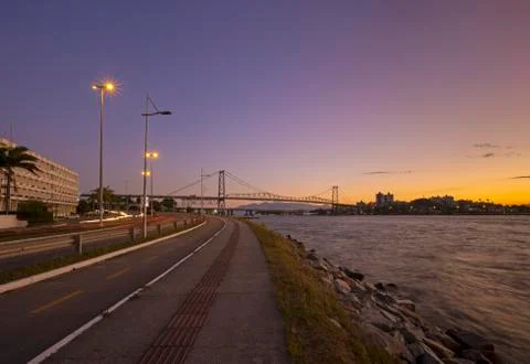 Cable-stayed bridge Hercilio Luz in Florianopolis, Santa Catarina, Brazil. Stock Photos
