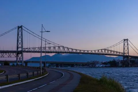Cable-stayed bridge Hercilio Luz in Florianopolis, Santa Catarina, Brazil. Stock Photos
