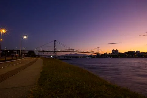 Cable-stayed bridge Hercilio Luz in Florianopolis, Santa Catarina, Brazil. Stock Photos