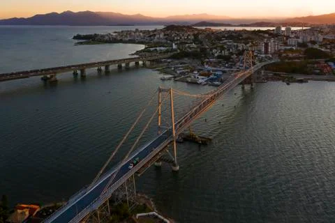 Cable-stayed bridge Hercilio Luz in Florianopolis, Santa Catarina, Brazil. Stock Photos