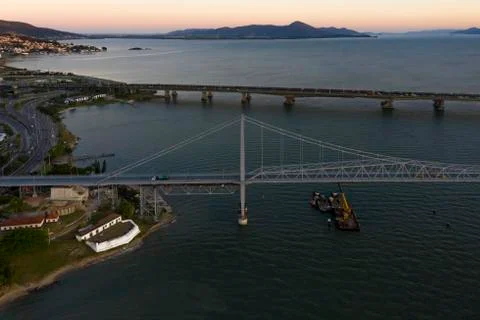Cable-stayed bridge Hercilio Luz in Florianopolis, Santa Catarina, Brazil. Stock Photos