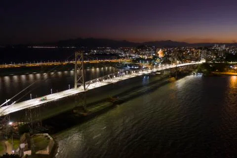Cable-stayed bridge Hercilio Luz in Florianopolis, Santa Catarina, Brazil. Stock Photos