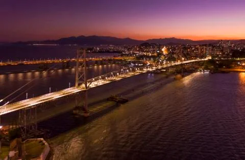 Cable-stayed bridge Hercilio Luz in Florianopolis, Santa Catarina, Brazil. Stock Photos