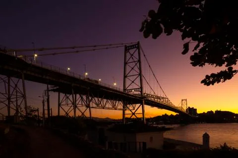Cable-stayed bridge Hercilio Luz in Florianopolis, Santa Catarina, Brazil. Stock Photos
