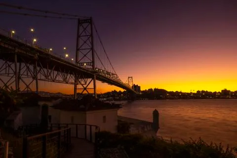 Cable-stayed bridge Hercilio Luz in Florianopolis, Santa Catarina, Brazil. Stock Photos