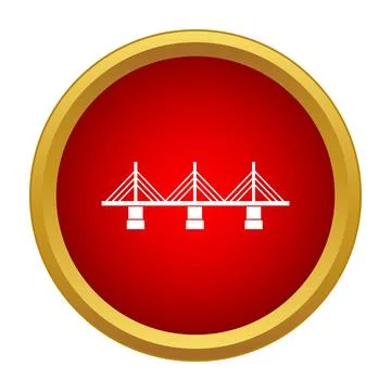 Cable stayed bridge icon in a red circle with a gold outline Stock Illustration