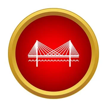 Cable stayed bridge icon showing connection and engineering Stock Illustration