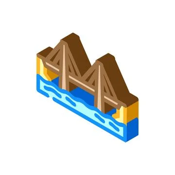 Cable-stayed bridge isometric icon vector illustration Stock Illustration