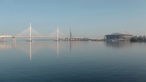 Cable-stayed bridge near Krestovsky sports complex Stock Footage 120332954