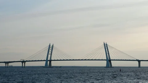Cable-stayed bridge over the Korabelny fairway. Western High-Speed Diameter. St Stock Footage 90660948