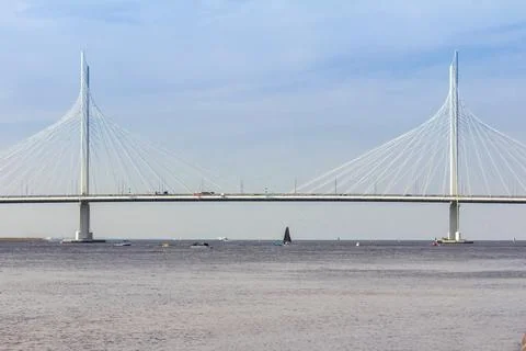 Cable-Stayed Bridge over Petrovsky Fairway in Saint Petersburg, Russia Stock-Fotos