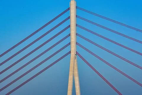 Cable-stayed bridge over the rhine river Cable-stayed bridge over the rhin... Foto stock