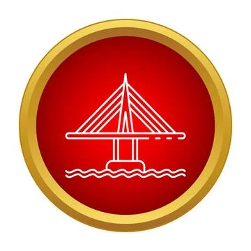 Cable stayed bridge over river abstract line icon Stock Illustration