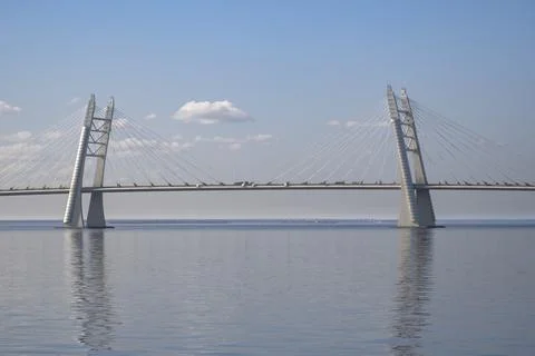 Cable-stayed bridge over the Ship Fairway. Gulf of Finland, Saint Petersburg Stock-Fotos