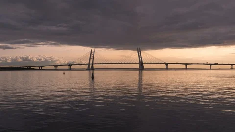 A cable-stayed bridge over the ship's fairway. Stock Footage 130167657