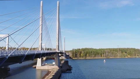 Cable-stayed bridge over water Stock Footage 320945447