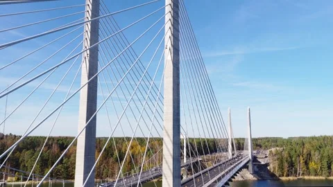 Cable-stayed bridge over water Stock Footage 320945527