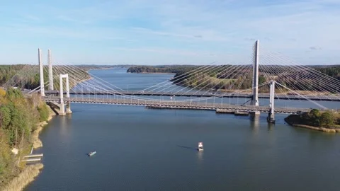 Cable-stayed bridge over waterway Stock Footage 321040198
