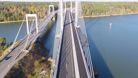 Cable-stayed bridge over waterway Stock Footage 321040301