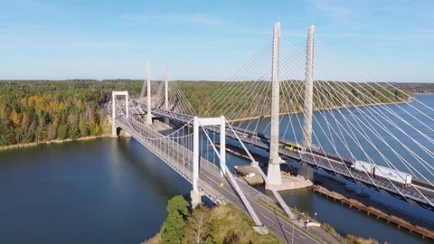 Cable-stayed bridge over waterway Stock Footage 321040348