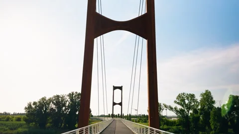 Cable Stayed Bridge For Pedestrian Crossing Stock Footage 283344909