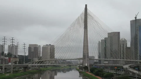 Cable-stayed Bridge (Ponte Estaiada) - Rain II Stock Footage 33702804
