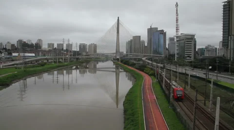 Cable-stayed Bridge (Ponte Estaiada) - Rain II Stock Footage 33702864