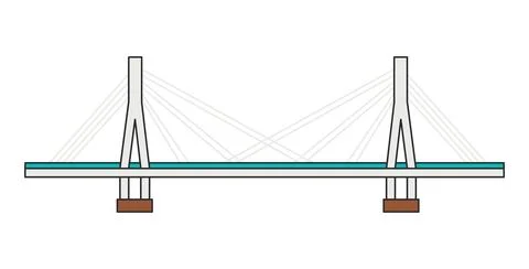 Cable-stayed bridge with pylons and suspension cables isolated on white bac.. Stock Illustration