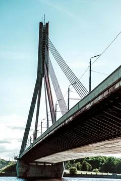 Cable-stayed bridge in Riga, Latvia. Stock Photos
