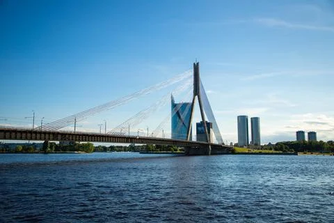 Cable-stayed bridge in Riga, Latvia. Stock Photos