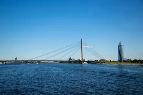 Cable-stayed bridge in Riga, Latvia. Stock Photos