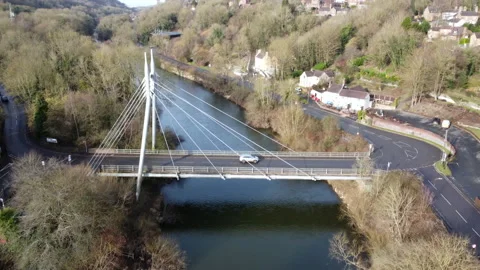 Cable-stayed bridge, River Severn, Shropshire, England, 4K Video stock 234800564