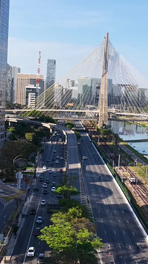 Cable Stayed Bridge At Sao Paulo In Sao Paulo Brazil. Stock Footage 325755482