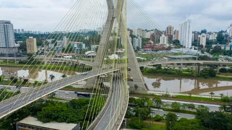Cable-stayed bridge. Sao Paulo city, Brazil. Stock Photos