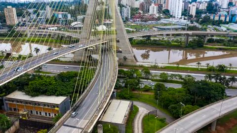 Cable-stayed bridge. Sao Paulo city, Brazil. Stock Photos