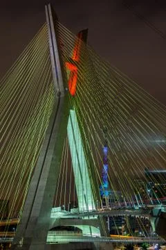Cable stayed bridge in Sao Paulo - Brazil - at night Stock Photos